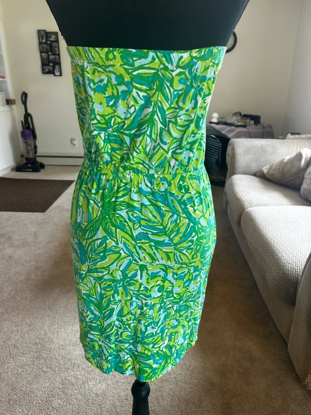 Lilly Pulitzer  XXS Strapless Dress in Lime Green, Teal & White - Picture 3 of 6
